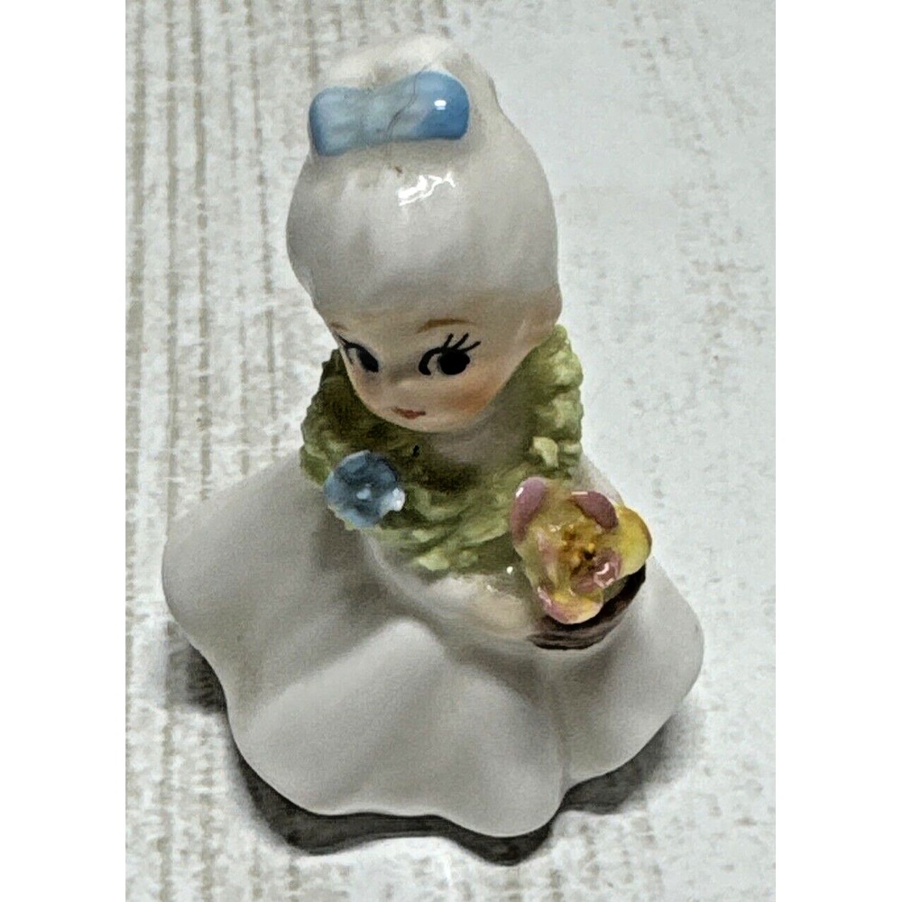 Vintage Napco Mini Flower Girls 2" porcelain holding basket